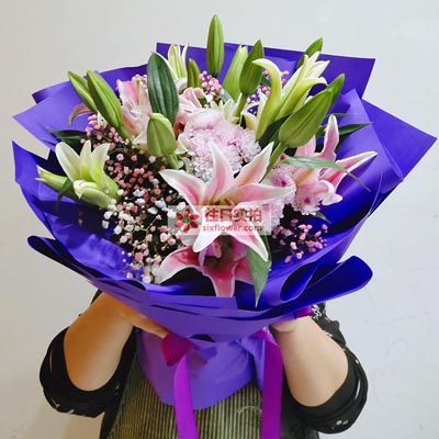 南充6支粉色多头百合，真诚的问候
