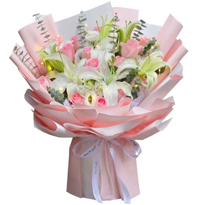 南充16朵粉玫瑰百合，感情稳定坚固